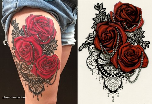 Sexy large red roses - roses, lace