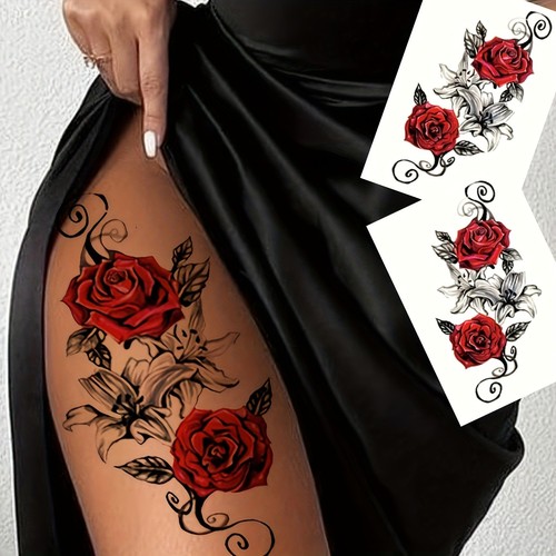 2pcs red rose temporary - temporary, tattoo