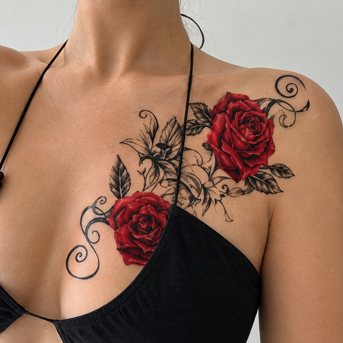 2pcs red rose temporary - 2pcs, tattoo