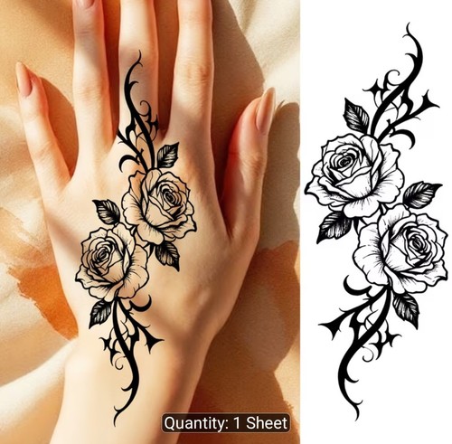 Black rose temporary tattoo - black,