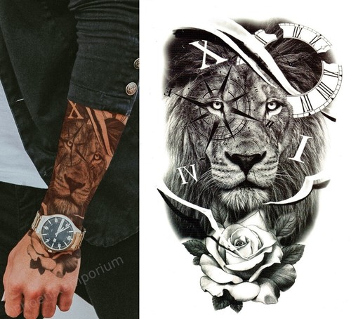 Temporary tattoo lion - &, rose