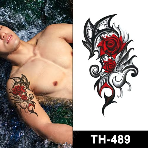 Red rose flower half arm - red,