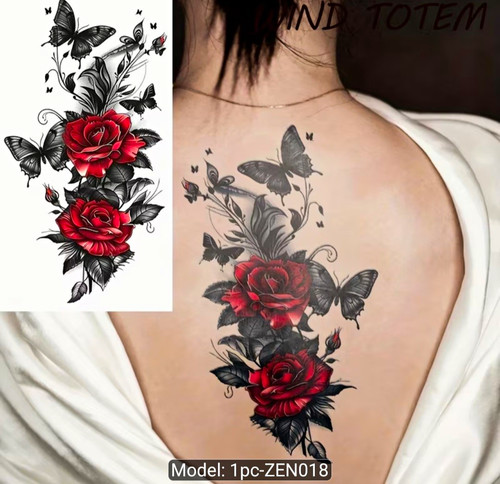 Red rose butterfly temporary - red,