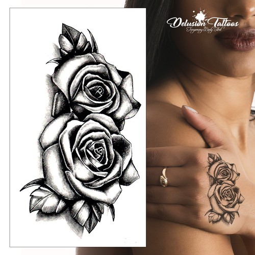 Twin roses temporary tattoo - tattoo,