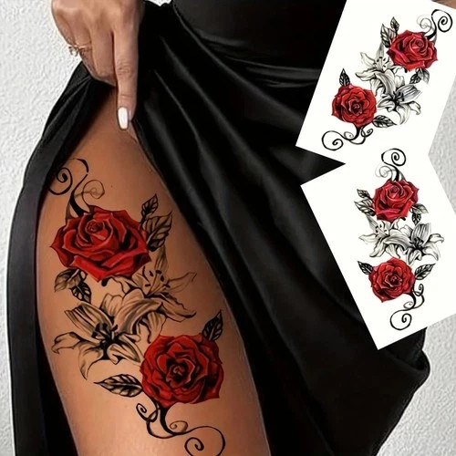 2pcs red rose temporary tattoo - rose,