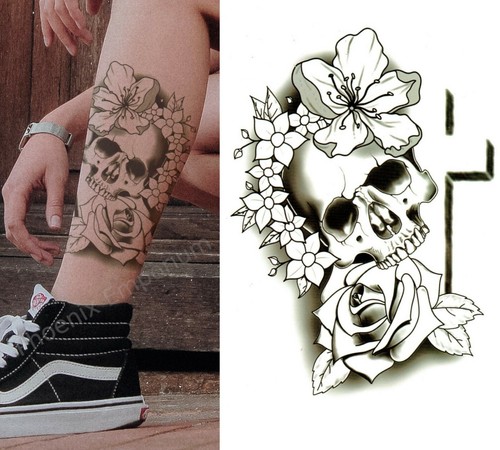 Temporary tattoo rose skull - temporary,